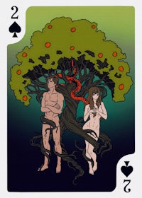 a deck of playing cards with a tree in the middle