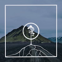 an image of a tree in a circle with a mountain in the background