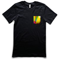 a black t - shirt with a colorful pocket