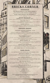 the menu for brick's corner